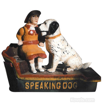 Vintage Style Cast Iron Mechanical Speaking Dog Money Bank piggy bank Antique 