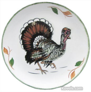Antique Woods Dark Blue&Hand Painted Tom Turkey Thanksgiving Plate Scalloped 
