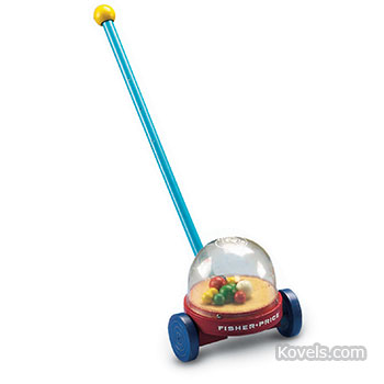 Corn Popper, 1980. Push toy, plastic. 22 inches, $7 - $50. (Fisher-Price)