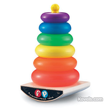 Rock-a-Stack Rings, 1962-present. Wood pole and base, plastic stacking rings