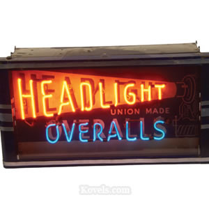 Advertising, Sign, Headlight Union Made Overalls, Light-Up