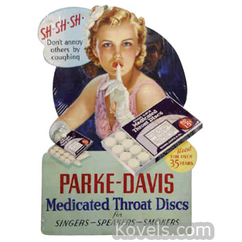 Advertising, Display, Parke-Davis, Medicated Throat Discs, Cardboard, 1940