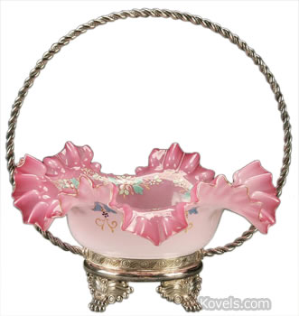 Vintage Victorian Rose Pink Graduated Glass Flute online Rim Brides Basket