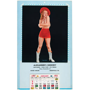 Calendar Plates, 1955, Alexander’s Grocery, Marilyn Monroe Pinup, Full Pad, 10 x 16 In,