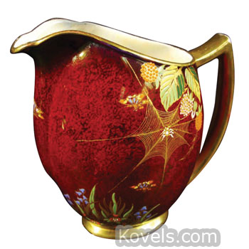 Carlton Ware, Jug, Insects, Spider Web, Rouge Royale, Gilt, Marked