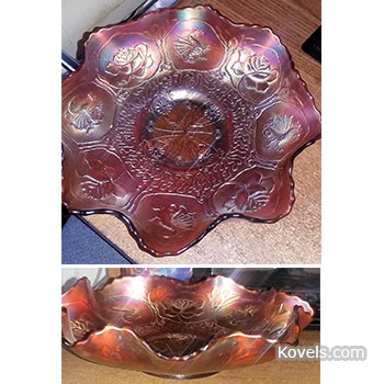 Dragon & Lotus Carnival Glass Bowl