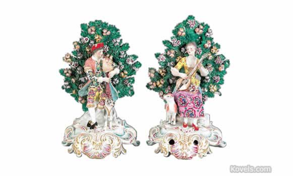 Chelsea, Figurine, Bocage,Young Woman With Mandolin,Bagpipe Player,Mark,Late 1700s,Pair