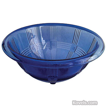 Depression Glass, Criss Cross, Bowl, Mixing, Cobalt Blue, Raised Circular Foot, Hazel Atlas