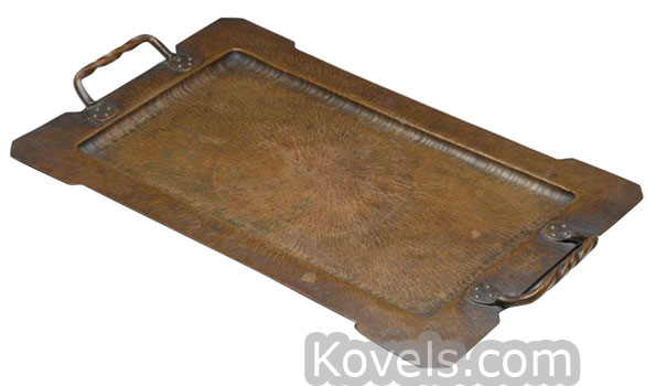 Dirk Van Erp, Tray, Copper, Hammered, Twisted Rope Handles, Windmill Stamp