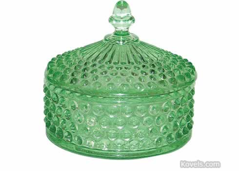 Duncan & Miller, Hobnail, Powder Jar,Green