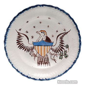 Leeds, Cup Plate, Pearlware, Patriotic, Eagle, 13 Stars, Blue Feather Edge, c.1825