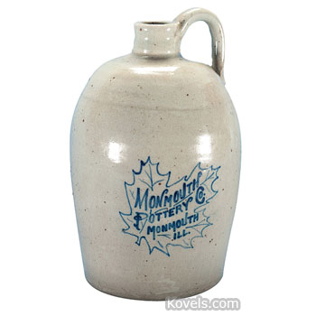 Monmouth, Jug, Cobalt Blue Leaf, Monmouth, Ill., Strap Handle, 1890s, 1 Gal.