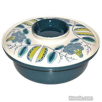 Poole Pottery Casserole Lid Round Stylized Blue Pea Pods poole-pottery-casserole-lid-round-stylized-blue-pea-pods
