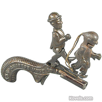 Toy, Cap Gun, Chinese Must Go, Trigger Leg Kicks, Cast Iron, Japanned Finish, Ives