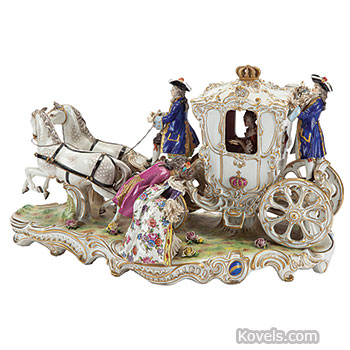 Volkstedt, Figurine, Royal Coach, Dapple Gray Horses, Courtiers, Germany, c.1910