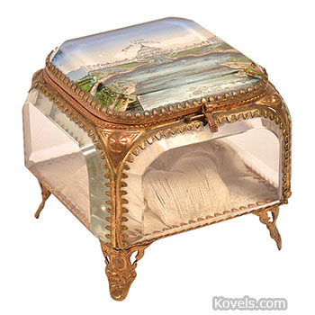 Worlds Fair, Jewelry Box, 1904, St. Louis Exposition, Reverse Painted Lid, Cascade Garden