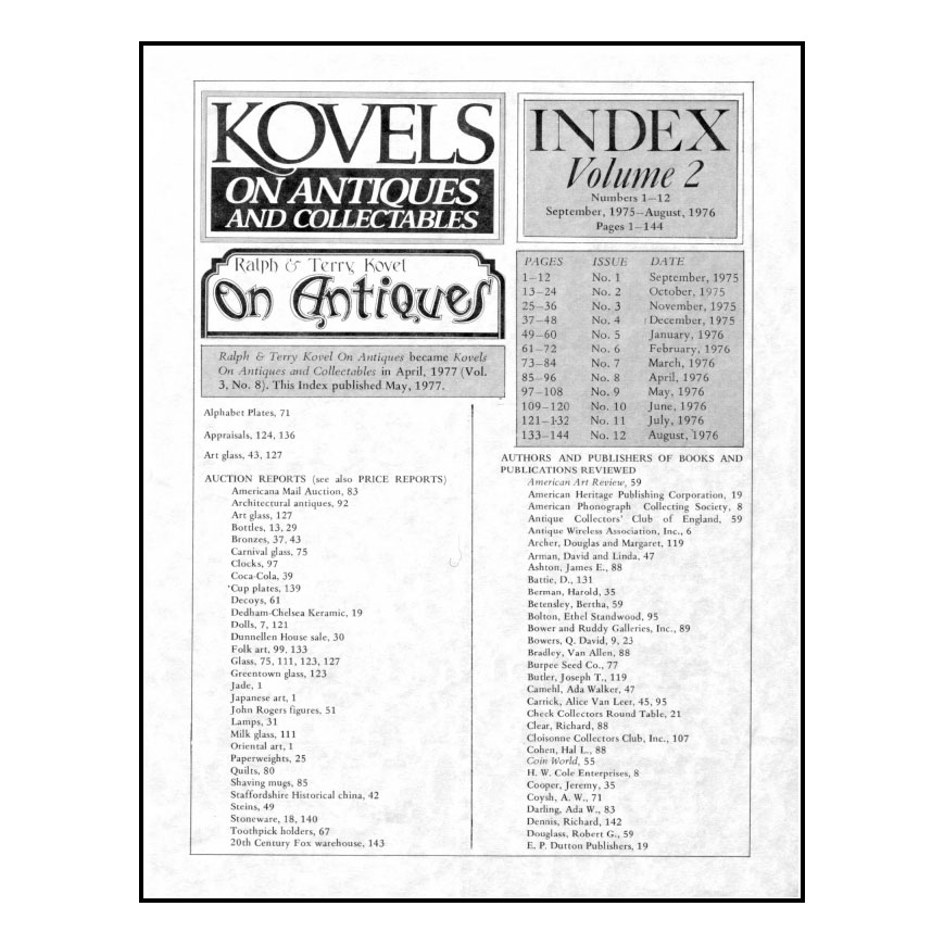 Kovels On Antiques & Collectibles Vol.  2 No. – Sept 1975 to August 1976