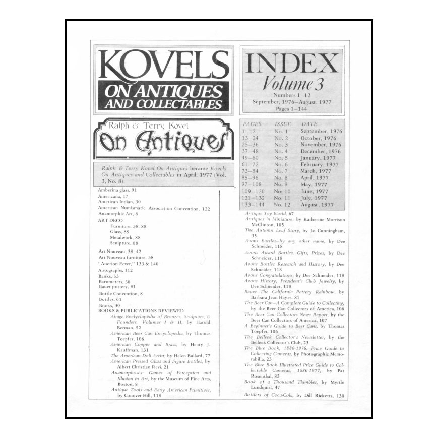 Kovels On Antiques & Collectibles Vol.  3 No. – Sept 1976 to August 1977
