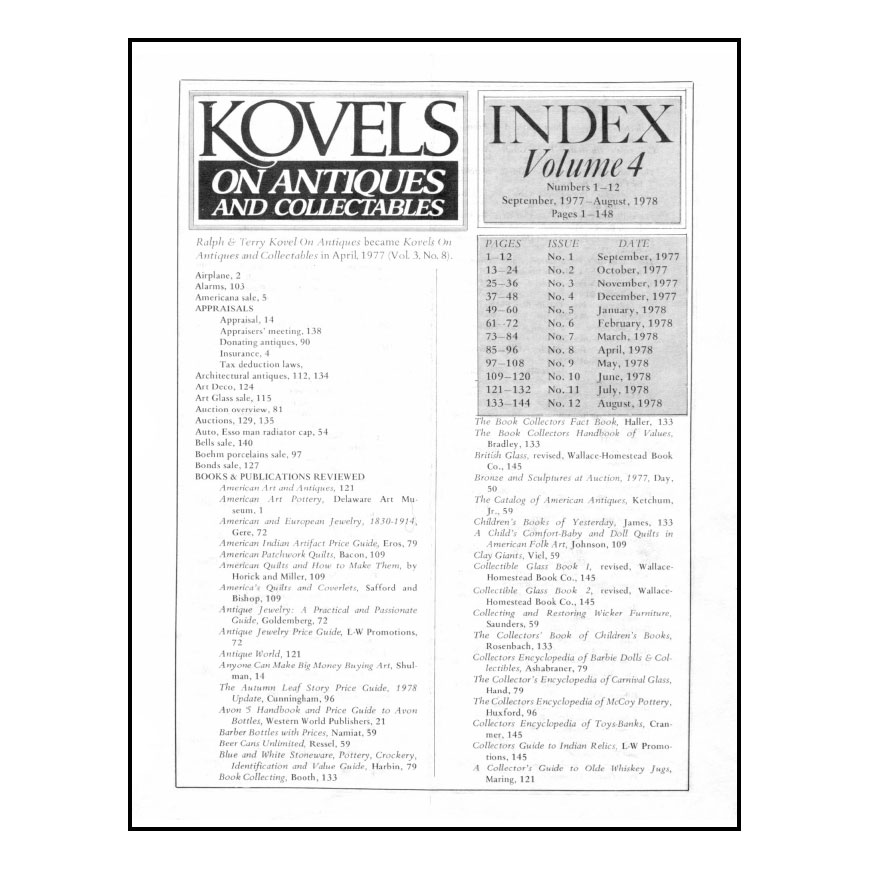 Kovels On Antiques & Collectibles Vol.  4 No. – Sept 1977 to August 1978