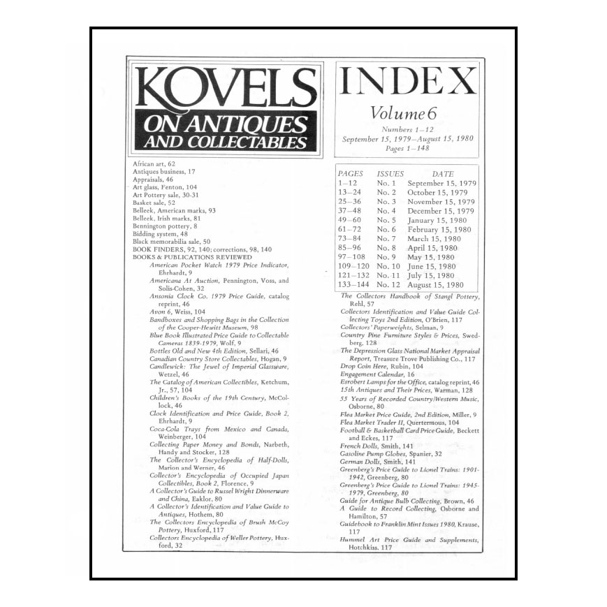 Kovels On Antiques & Collectibles Vol.  6 No. – Sept 1979 to August 1980