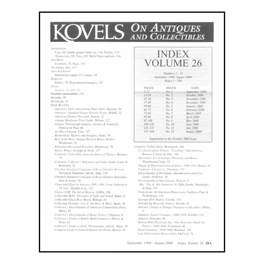 Kovels On Antiques & Collectibles Vol. 26  – Sept 1999 to August 2000