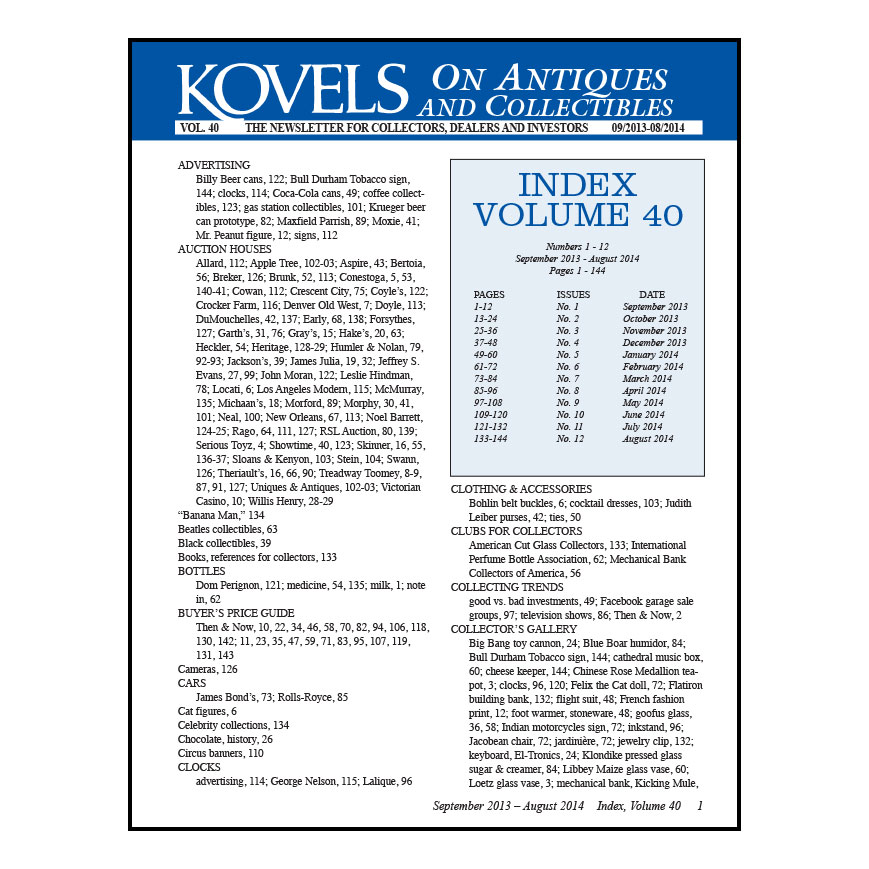 Kovels On Antiques & Collectibles Vol. 40  – Sept 2013 to August 2014