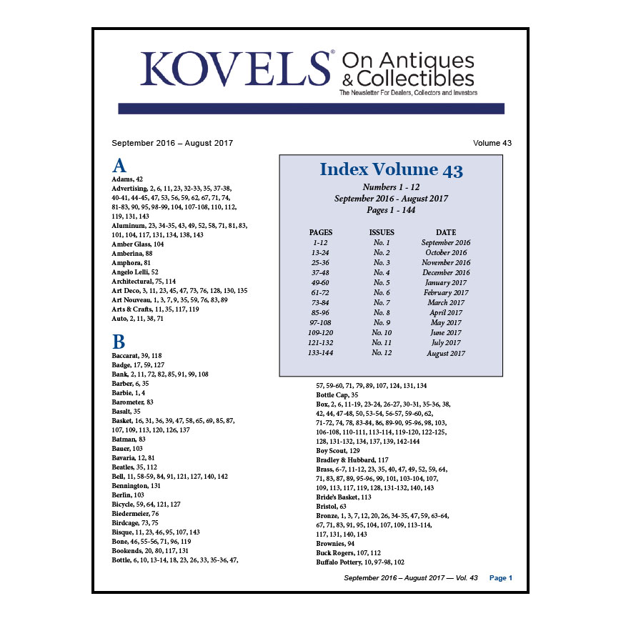 Kovels On Antiques & Collectibles Vol. 43  – Sept 2016 to August 2017