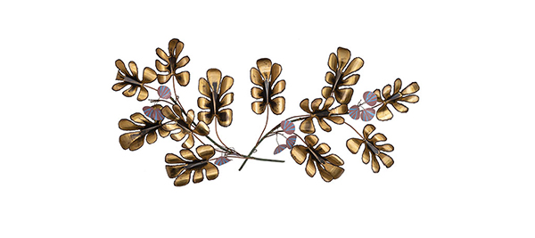 Oak Leaves wall hanging, mixed metals, signed © C. Jeré, 69, 29 by 59 in., $224.