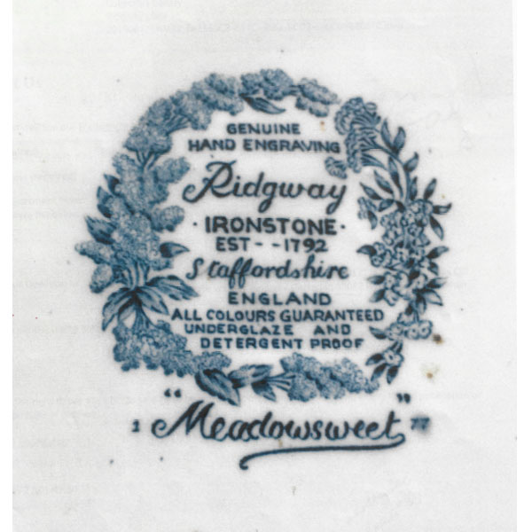 ridgway ironstone meadowsweet pottery mark