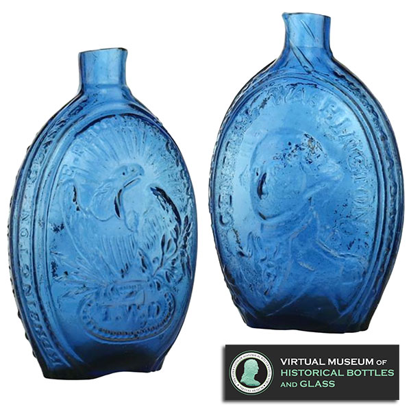 general george washington eagle flask bottle cobalt blue kensington glass works fohbc museum