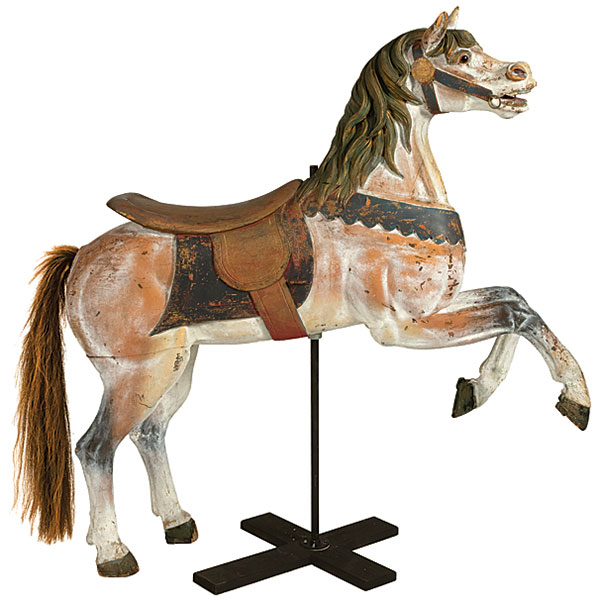 Carousel horse, jumper, carved, white and brown paint, $2,714.