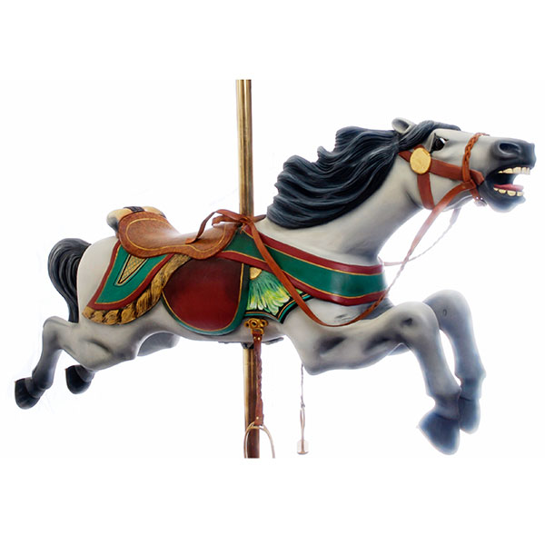 Stretched jumper carousel horse, C.W. Parker, c.1920, restored, includes stand and brass pole, sold for $4,500.