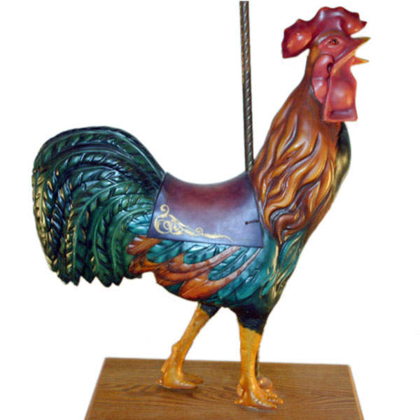 European carousel rooster, c.1900s, restored with detailed plume and neck feathers, $4,500.