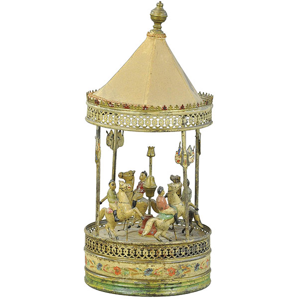 Toy carousel, tin lithograph, Germany, 17 in., $480.