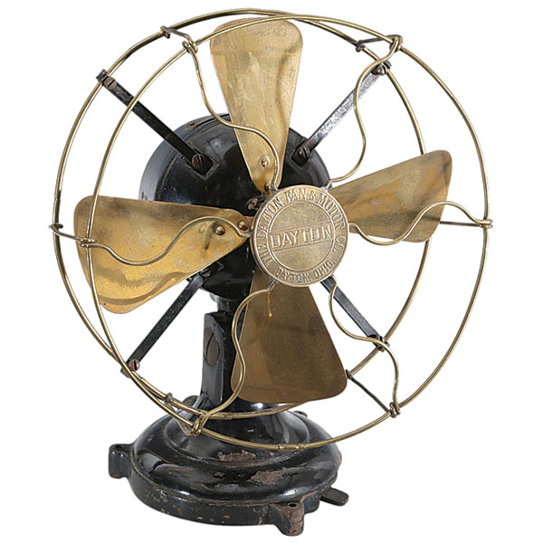 1910 Dayton Fan & Motor Co. fan, brass windmill blades, iron base, 8 in., $339.