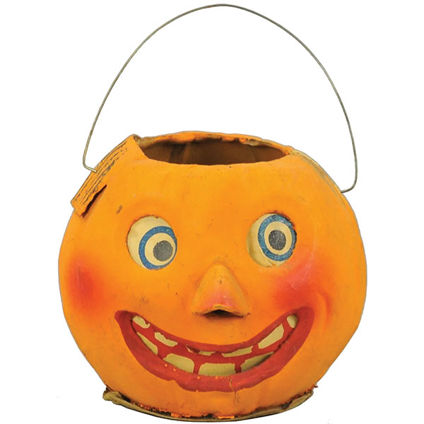 Halloween jack-o’-lantern, papier-mache, extended nose