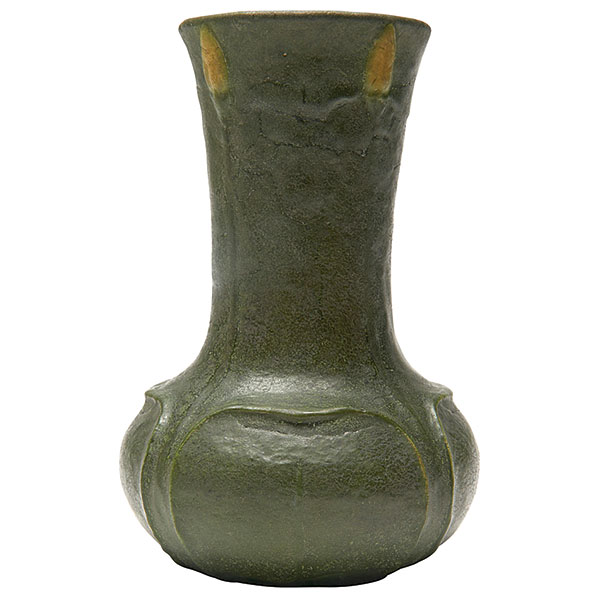 Grueby, Vase, Green Matte Glaze, Yellow Buds, Sculpted Leaves ...