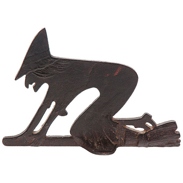 Iron, Boot Scraper, Witch, On Broom, Silhouette, Red Paint, Albany Foundry Co., N.Y., c.1900