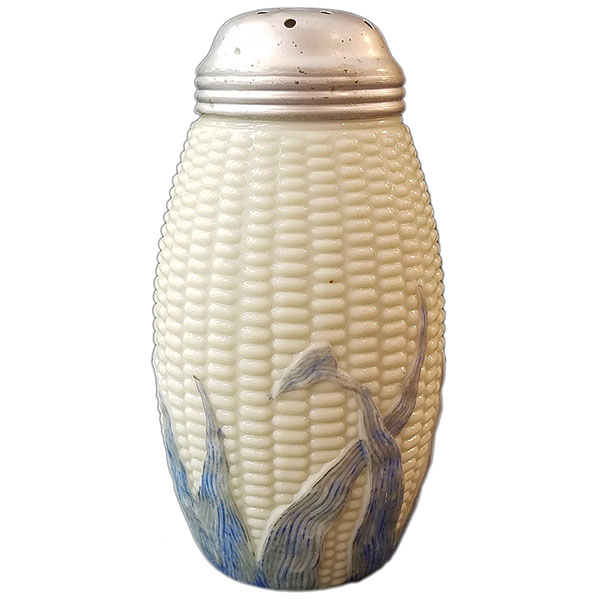 Libbey, Sugar Shaker, Corn Maize, Opaque Glass, Blue Husks