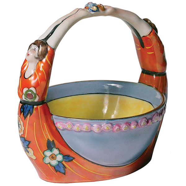 Noritake, Bowl, Gemini, Women Leaning Back Over Bowl, Holding Hands, Orange Dresses