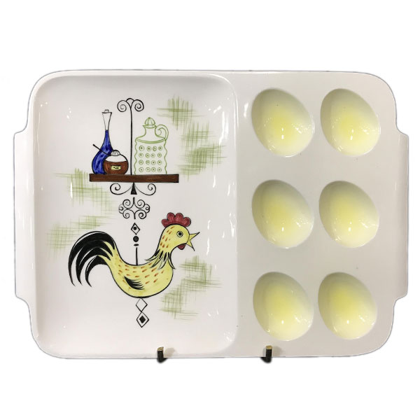 egg tray pottery hand painted rooster and kitchen bottles