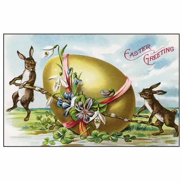 easter bunnies gold egg vintage postcard