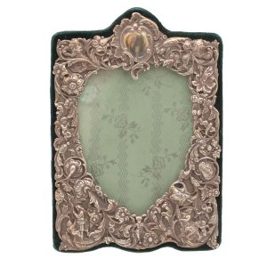 antique english silver baroque frame with flowers