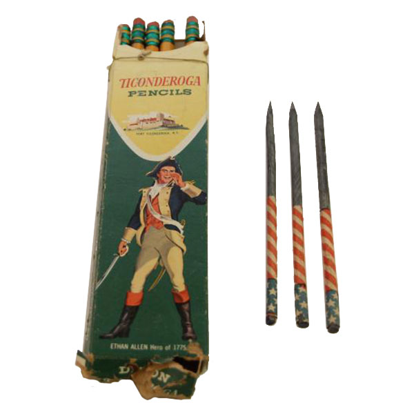 vintage pencils in box and patriotic pencils
