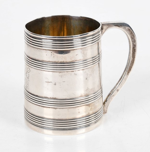 Horizontal Reeded Coin Cup, Horizontal Reeded Bands, Handle, Coin, Marked, Joseph Richardson ...